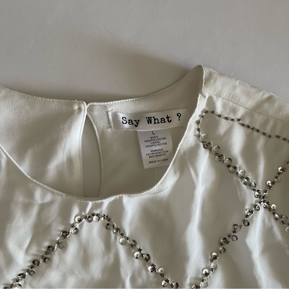 White and Silver Sequin Embellished Cropped Top - Picture 4 of 5